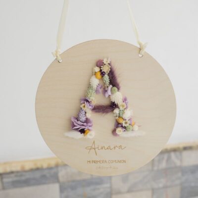 Cartel Personalizado con Flores Preservadas para Bautizo o Comunión