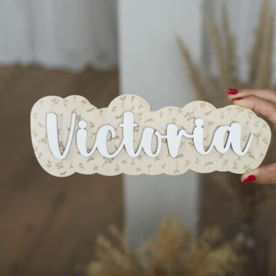 cartel nombre puerta bebe personalizado madera